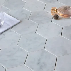 Bianco Carrara C Hexagon Polerad 5x5 cm