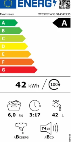 EW6S762W38 PerfectCare 600 6 Kg