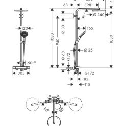 Raindance Select S Showerpipe 240 1jet PowderRain 150 cc