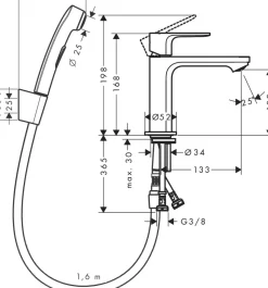 Rebris E 1-grepps 110 med Handdusch och Duschslang 160 cm utan Bottenventil