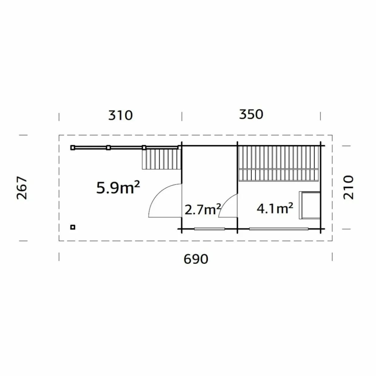 Sanna 13,5 m² Fristående Byggsats med Pulpettak