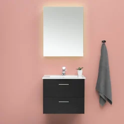 Slim Svart Ek 60 med Lådor och Spegel Luna LED