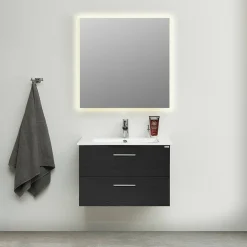 Slim Svart Ek 80 med Lådor och Spegel Luna LED