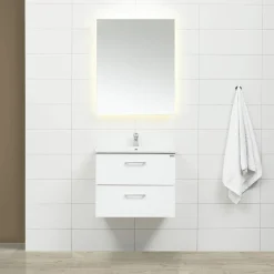 Slim Vit 60 med Lådor och Spegel Luna LED