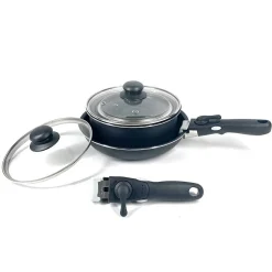Svart 9 Delar Grytor & Stekjärn med Avtagbara Hantag & Non-Stick