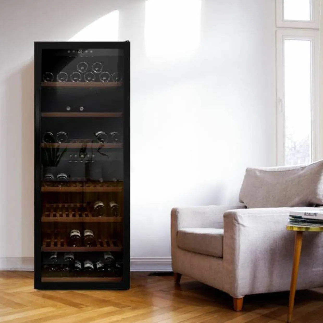 WineExpert 126 Fullglass SW-126B Svart med 2 Zoner och Plats för 126 Flaskor